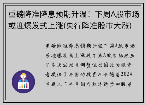 重磅降准降息预期升温！下周A股市场或迎爆发式上涨(央行降准股市大涨)