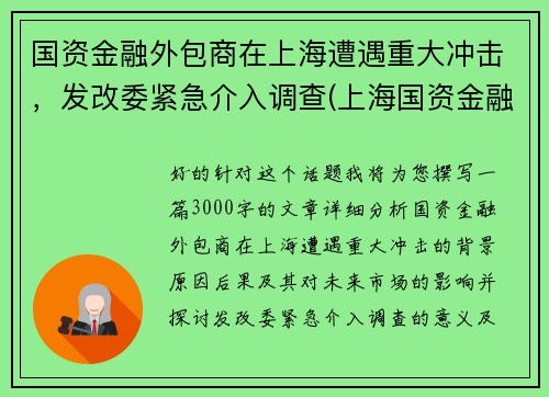 国资金融外包商在上海遭遇重大冲击，发改委紧急介入调查(上海国资金融控股集团)