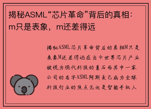 揭秘ASML“芯片革命”背后的真相：m只是表象，m还差得远
