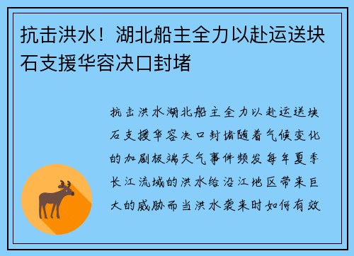 抗击洪水！湖北船主全力以赴运送块石支援华容决口封堵