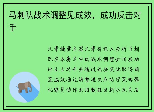 马刺队战术调整见成效，成功反击对手