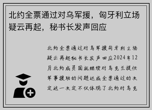 北约全票通过对乌军援，匈牙利立场疑云再起，秘书长发声回应