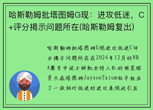 哈斯勒姆批塔图姆G现：进攻低迷，C+评分揭示问题所在(哈斯勒姆复出)